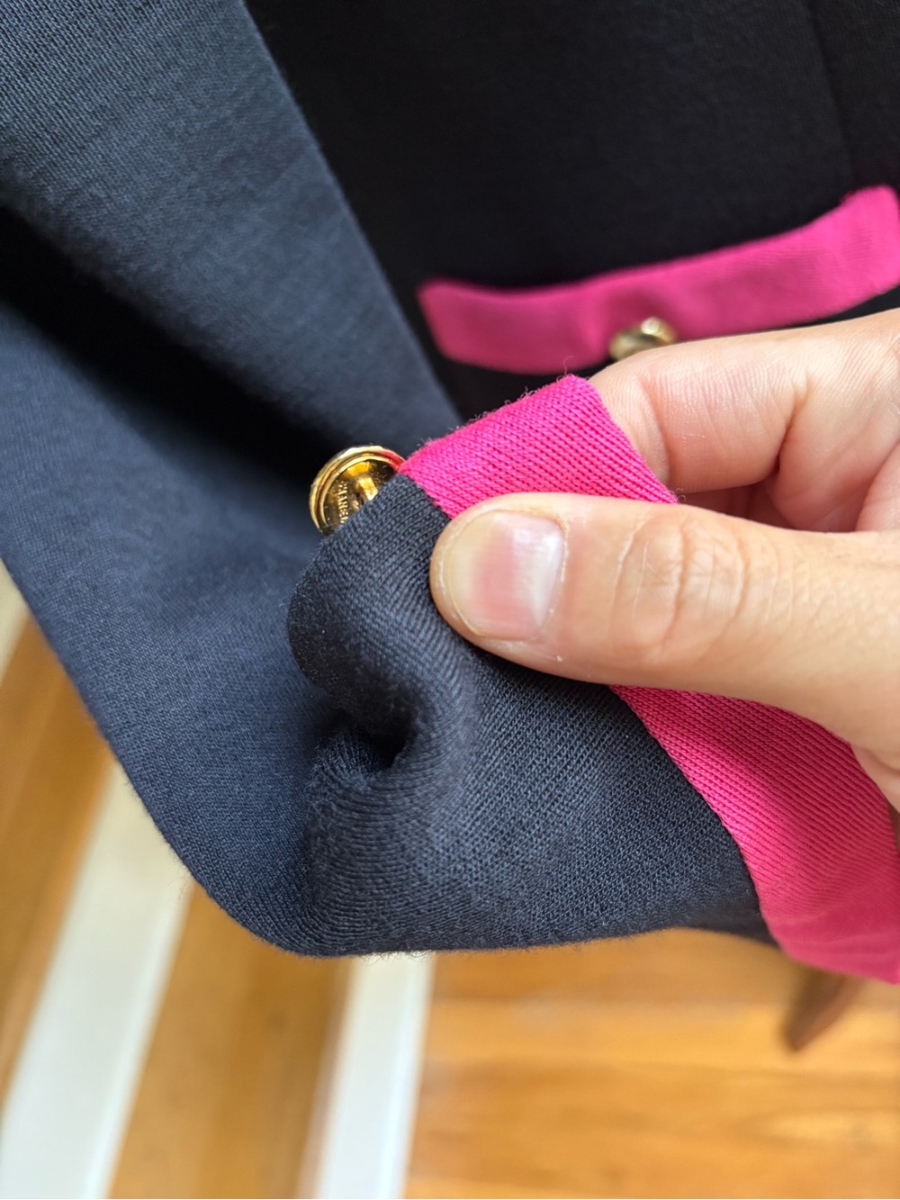 CHANEL 90s Black and Barbie Pink Wool Knit Jacket FR 36 US 4 Karl Lagerfeld - Picture 6 of 14